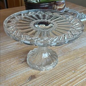 Vintage Cut Glass Pedestal Cake Plate.